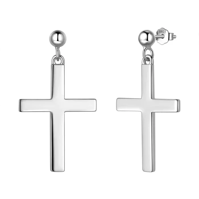Pendientes clásicos con forma de cruz para mujer y hombre, joyería de plata de ley