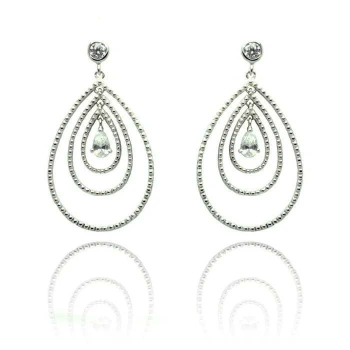 Pendientes colgantes con circonita cúbica en forma de lágrima redonda chapada en rodio de plata 925 – STE00653
