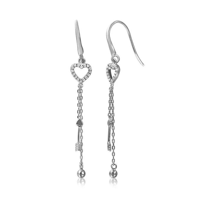 Pendientes colgantes con forma de pez en forma de corazón con hebras de plata 925 chapada en rodio – STE01061