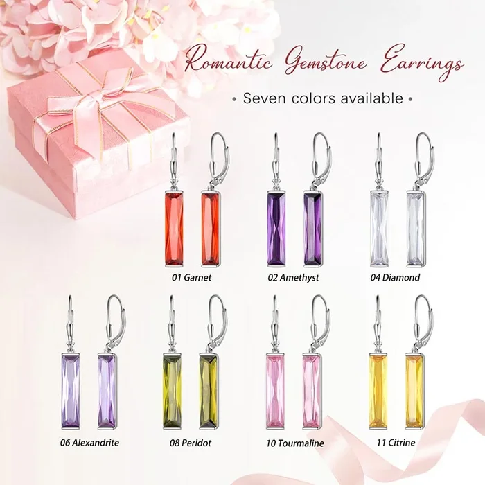 Pendientes colgantes con piedra de nacimiento para mujer, joyería de cristal con cierre de palanca, regalo de cumpleaños