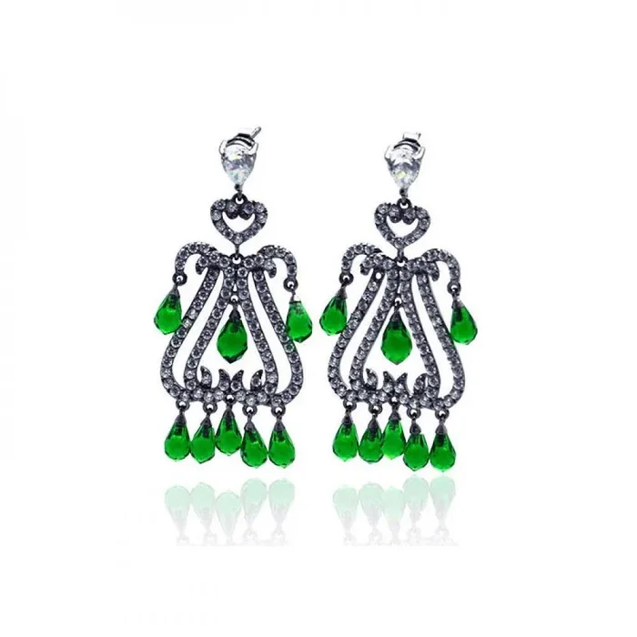 Pendientes colgantes de araña con circonita transparente en forma de lágrima chapada en rodio de plata 925 – STE00712