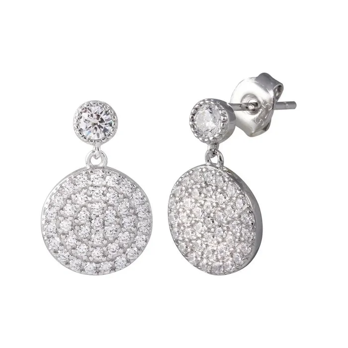 Pendientes colgantes de circonitas redondas de plata de ley 925 rodiada – STE01196
