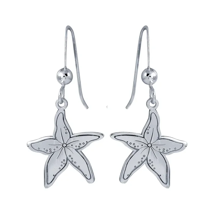 Pendientes colgantes de estrella de mar en plata de ley 925 rodiada – SOE00038