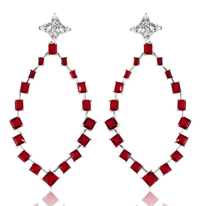 Pendientes colgantes de lágrima con circonita cúbica en plata de ley 925 rodiada – GME00102RH-RED