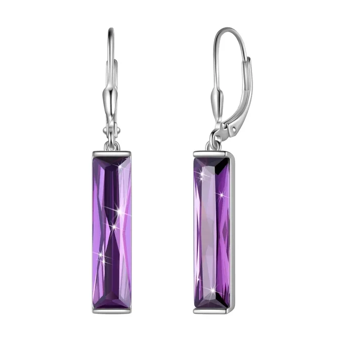 Pendientes colgantes de plata de ley con cierre de palanca para mujer, piedra natal de febrero, amatista morada, joyería para Navidad, regalo de San Valentín.