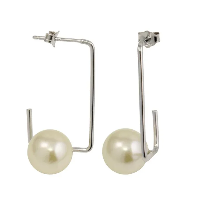 Pendientes colgantes rectangulares de plata de ley 925 rodiada con perla – STE01133