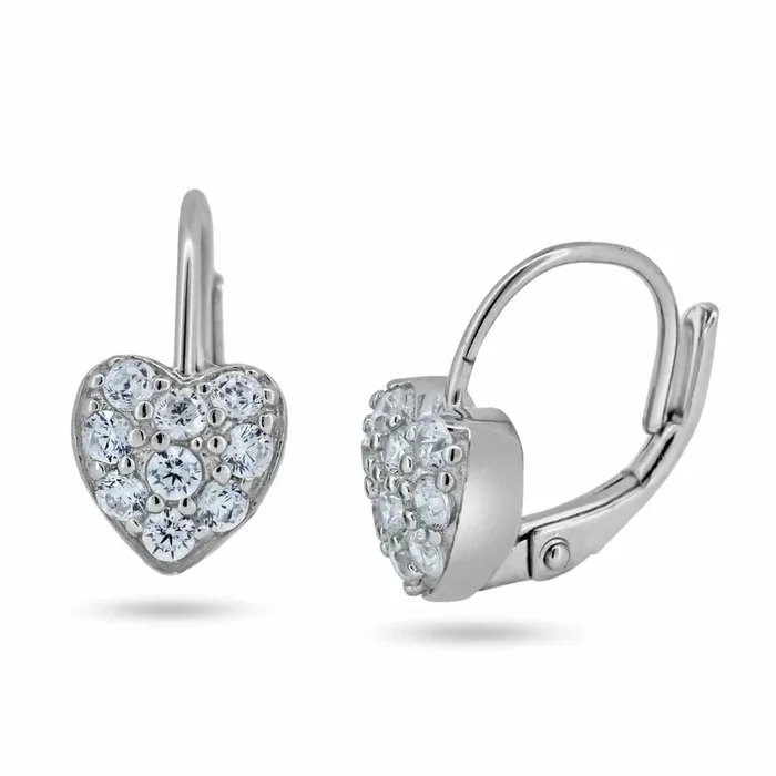 Pendientes de aro con circonita cúbica y corazón chapado en rodio en plata 925 – STE00624