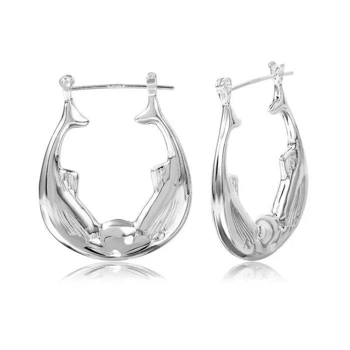 Pendientes de aro de plata 925 con alto pulido y doble pez – STE00786