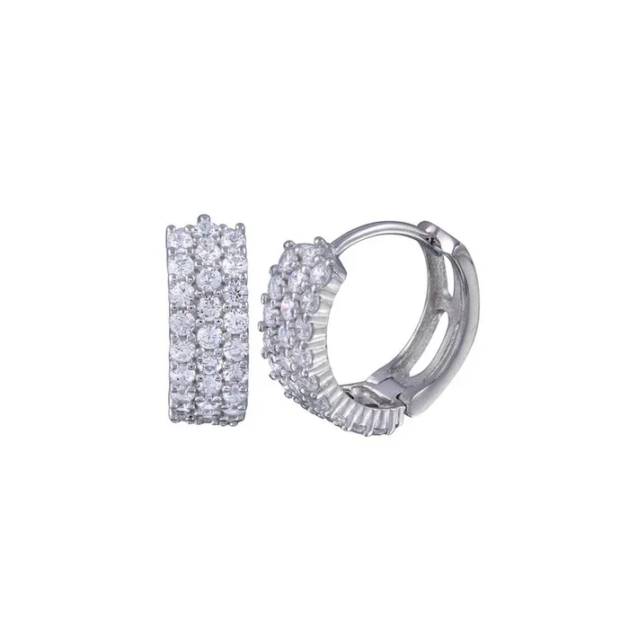 Pendientes de aro de tres aros con circonita transparente bañada en rodio de plata 925 – STE00570CLR