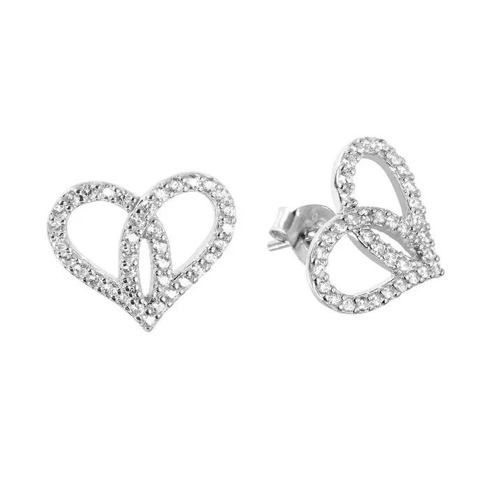 Pendientes de corazón abierto en forma de corazón de plata 925 con circonitas – BGE00447