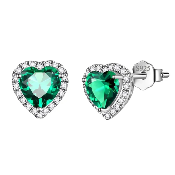 Pendientes de corazón con piedra de nacimiento para mujer, de plata de ley 925, con cristales, ideal como regalo de cumpleaños o para el Día de la Madre.
