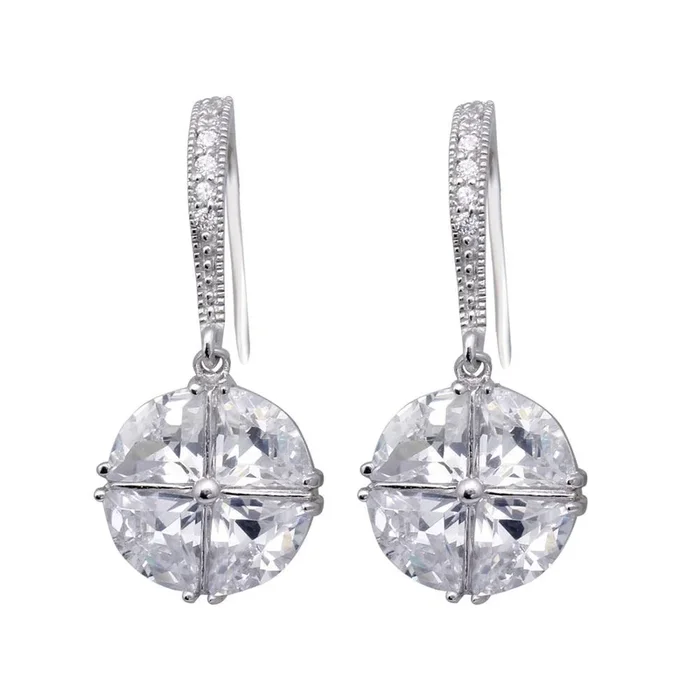 Pendientes de gancho colgantes con circonita cúbica y círculo de cristal chapado en rodio de plata 925 – BGE00323