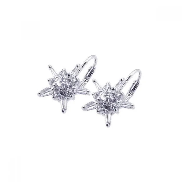 Pendientes de gancho con circonita transparente y estrella chapada en rodio de plata 925 – BGE00067
