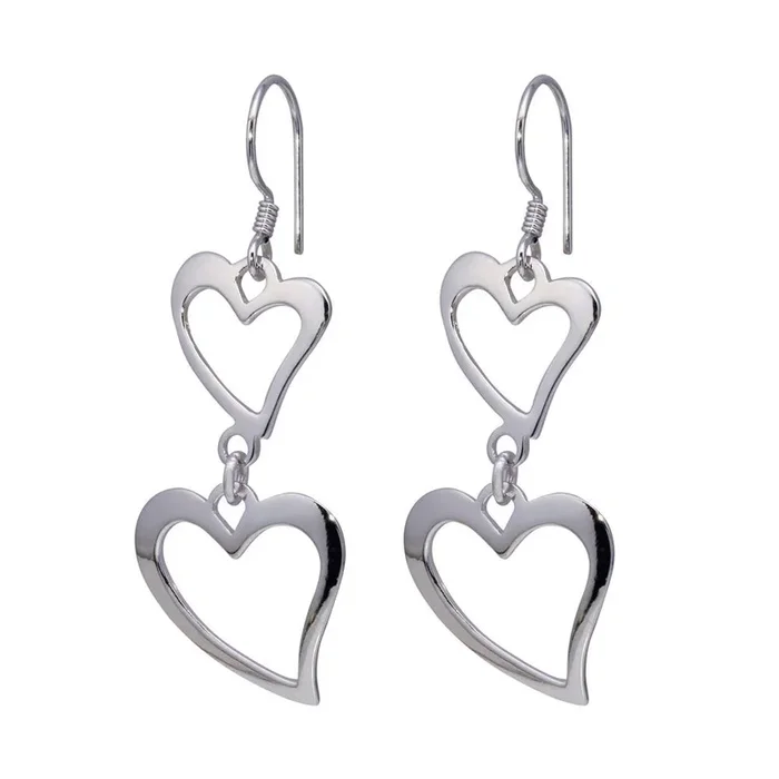 Pendientes De Gancho De Corazón Abierto Con Dos Graduados Chapados En Plata 925 Rodiada – DSE00008