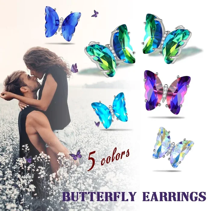Pendientes de mariposa de plata de ley 925, joyería de cristal con piedra natal, regalo para mujer