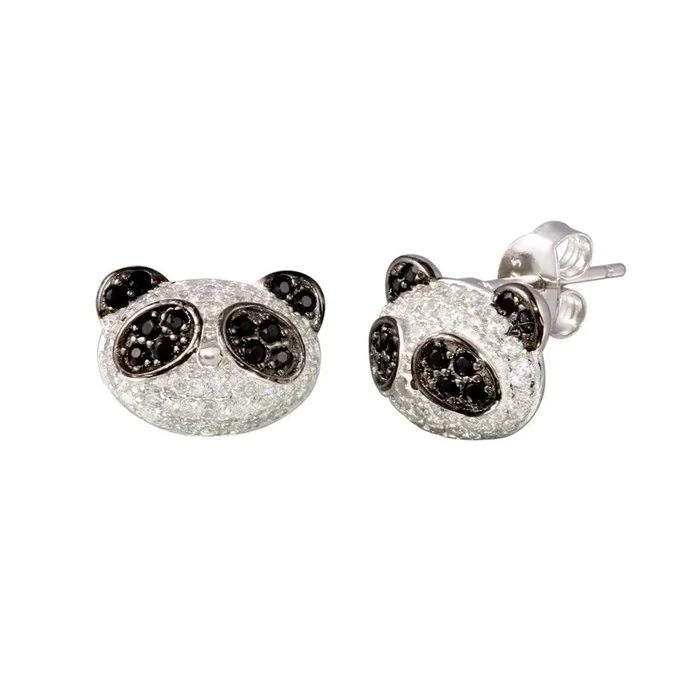 Pendientes de panda con incrustaciones de circonitas cúbicas en plata de ley 925 rodiada – BGE00630