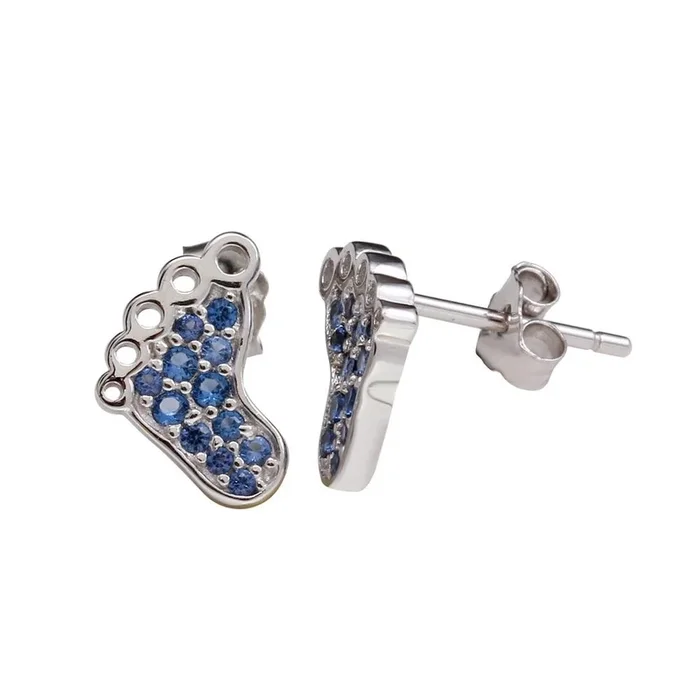 Pendientes de pie de plata de ley 925 rodiada con circonita azul – STE01157BLUE