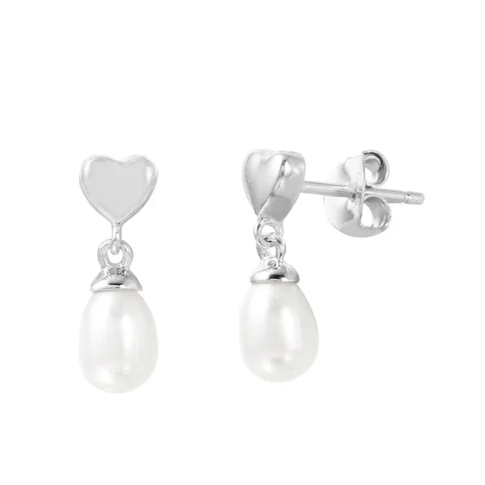 Pendientes de plata 925 chapados en rodio con forma de corazón y perlas de agua dulce colgantes – BGE00450