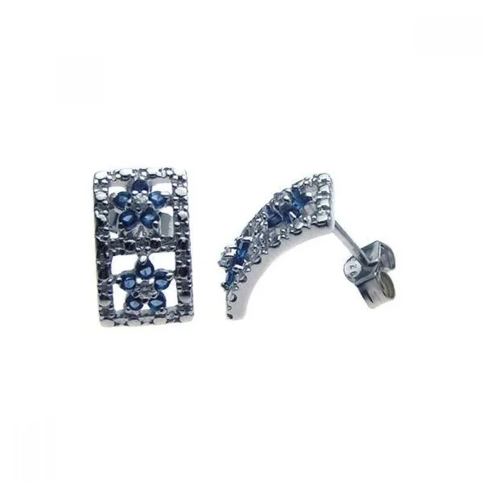Pendientes de plata 925 con estrella azul chapada en rodio y circonita transparente – STE00934