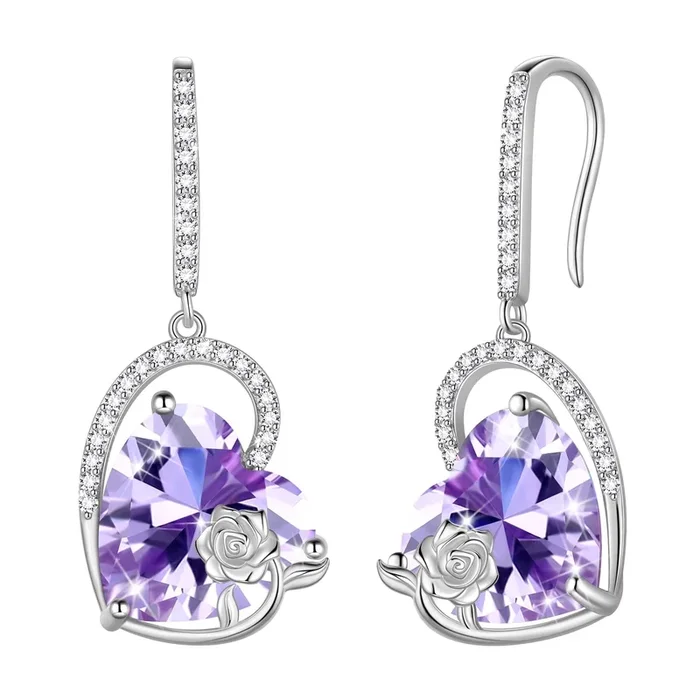 Pendientes de plata de ley 925 para mujer, con forma de corazón y piedra de nacimiento de junio, con gancho, pendientes colgantes de rosa de alejandrita, regalo de cumpleaños para el Día de la Madre.