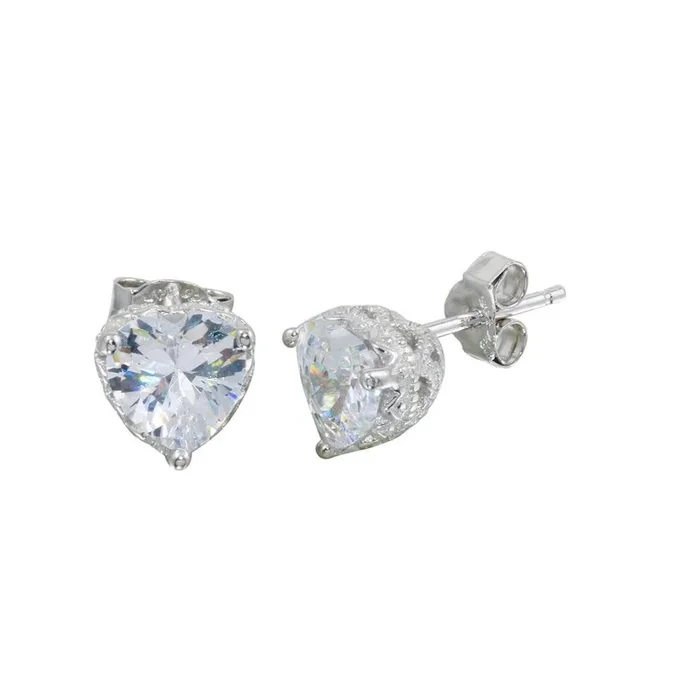 Pendientes de plata de ley 925 rodiada con circonitas cúbicas en forma de corazón – STE00577
