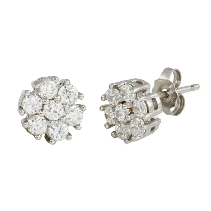 Pendientes de plata de ley 925 rodiada con flor de circonitas – STE01086