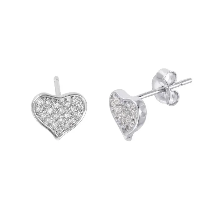 Pendientes de tuerca con pavé de circonita cúbica en forma de corazón chapados en rodio de plata 925 – STE01009