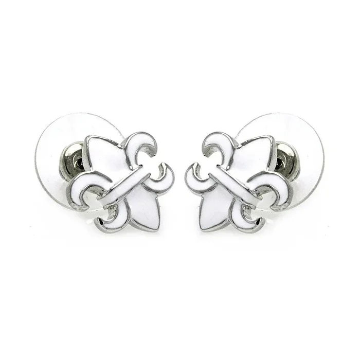 Pendientes de tuerca de flor de lis chapados en rodio de plata 925 – BGE00198