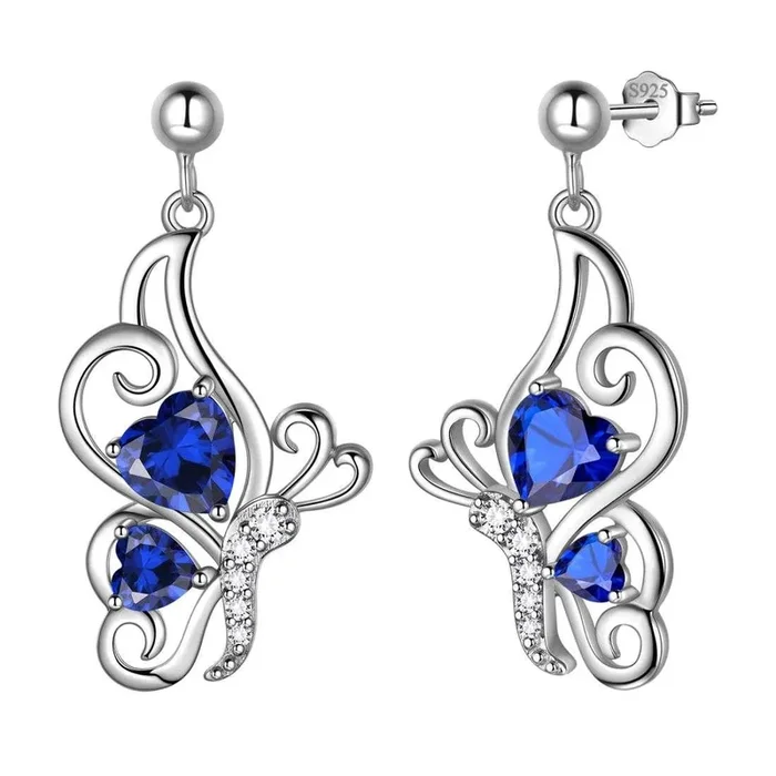 Pendientes de zafiro con piedra natal de septiembre, joyería para mujeres y niñas, regalo de cumpleaños, plata de ley