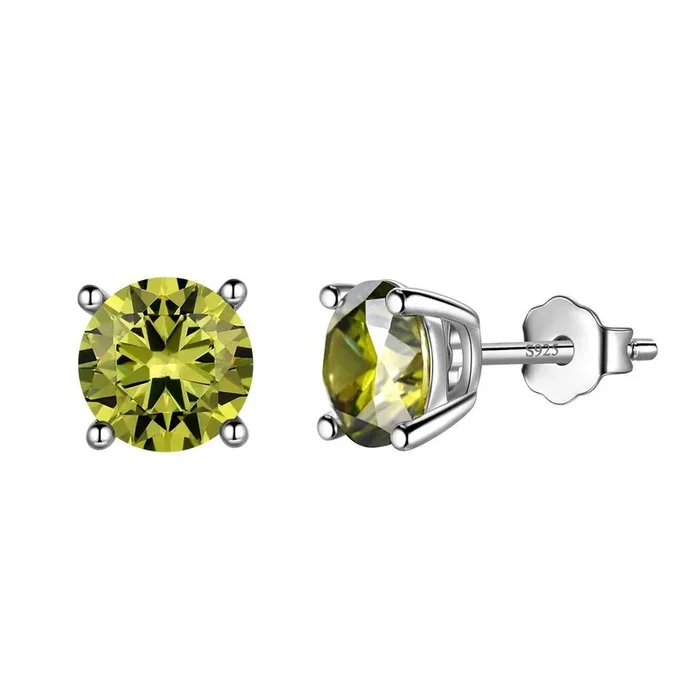 Pendientes redondos de peridoto de agosto con piedra natal, joyería para mujeres y niñas, regalo de cumpleaños, plata de ley
