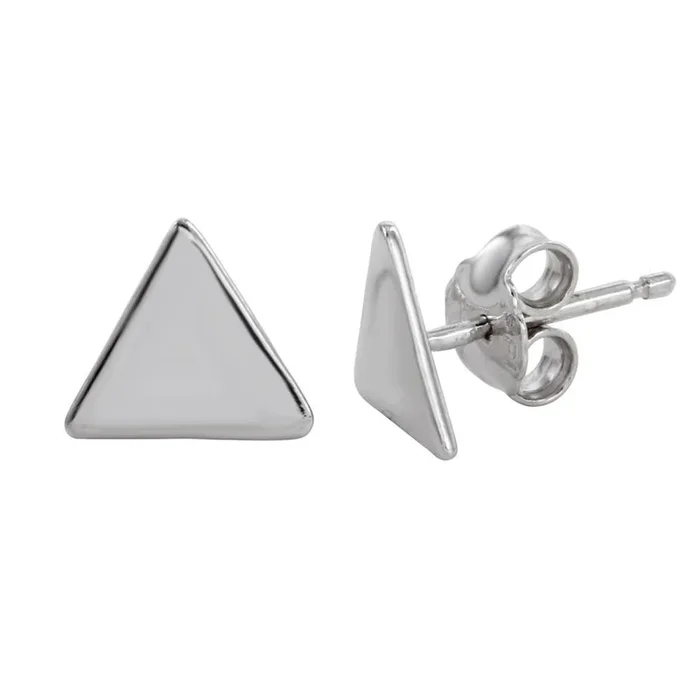 Pendientes triangulares planos de plata de ley 925 rodiada – SOE00008