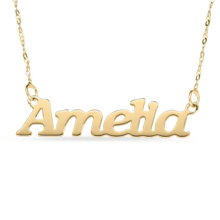 Personalised 9ct Yellow Gold Signature Name Pendant on 16-inch Chain