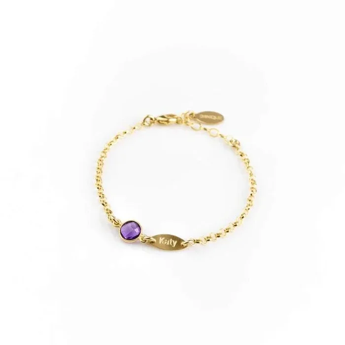 Personalized Birthstone Bracelet, Engraved Name Charm Marquise Style, Gift for Her
