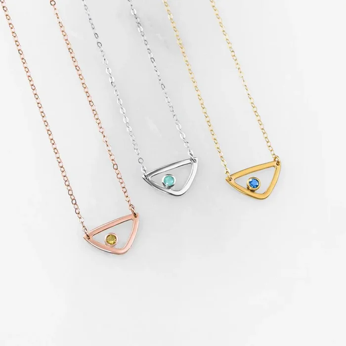 Personalized Birthstone Minimalist Triangle Pendant Necklace