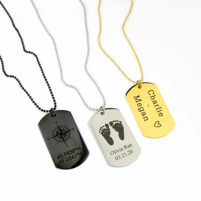 Personalized Dog Tag Necklace, Custom Engraved Gift for Men, Boyfriend or Husband
