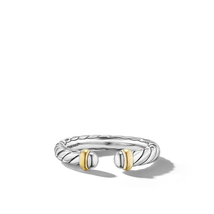 Petite Modern Cable Ring in Sterling Silver with 14K Yellow Gold, 3.4mm
