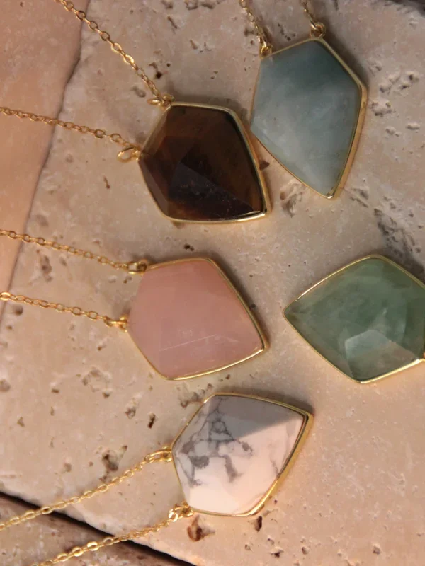 PETRA Pentagon necklace – Natural stone shield pendant
