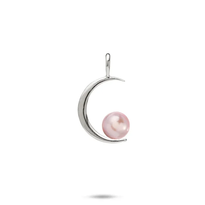 Pick A Pearl Crescent Moon Pendant in White Gold – 16mm