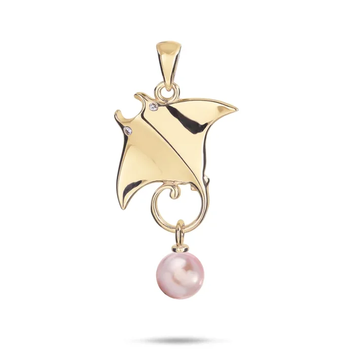 Pick A Pearl Manta Ray Pendant in Gold with Diamonds – 22mm