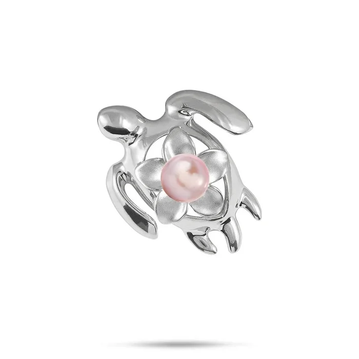 Pick A Pearl Plumeria Honu Pendant in Sterling Silver – 23mm