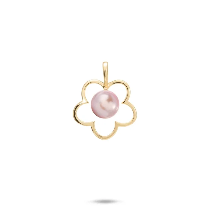 Pick A Pearl Plumeria Pendant in Gold – 15mm