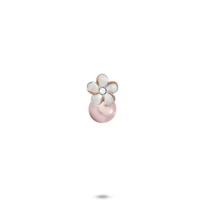 Pick A Pearl Plumeria Pendant in Sterling Silver with Cubic Zirconia – 8mm