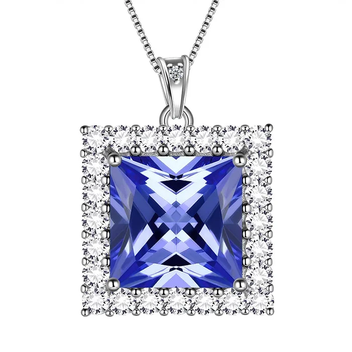Pietra portafortuna quadrata Dicembre Tanzanite Collana Ciondolo Donna Ragazza Gioielli Regali di compleanno Argento sterling