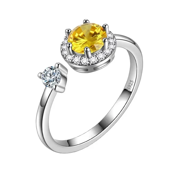 Pietra portafortuna rotonda Anello citrino di novembre Gioielli da donna per ragazze Regalo di compleanno Argento sterling
