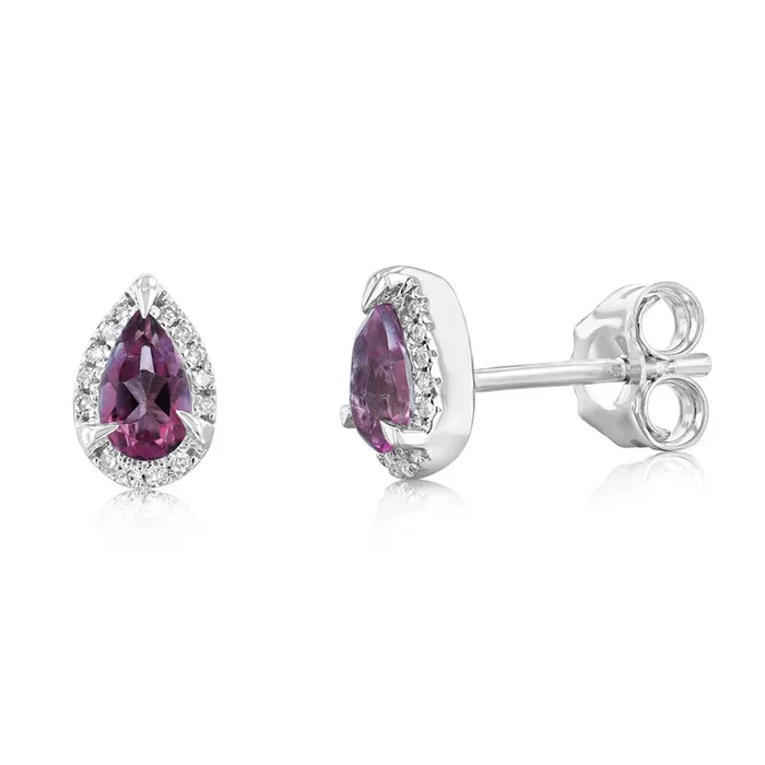 Pink Topaz and Diamond Stud Earrings in 9ct White Gold