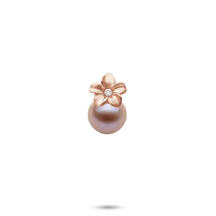 Plumeria Lavender Freshwater Pearl Pendant in Rose Gold with Diamond – 9mm