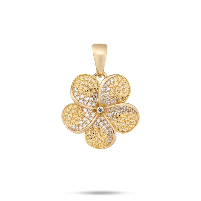Plumeria Yellow Sapphire Pendant in Gold with Diamonds – 20mm