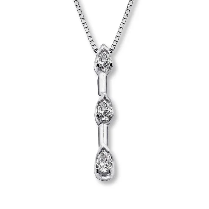 Pre-Owned Kay Sterling Silver 1/4ct Pear Diamond 3 Drop Pendant Necklace on Box Chain
