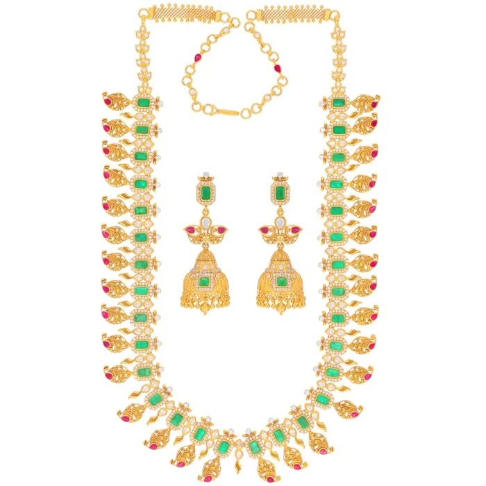 Precious Antique Patta Haaram With Ruby Emerald & CZ in 22K Gold