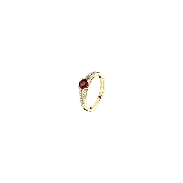 Première Dame engagement ring yellow gold ruby diamonds | LEPAGE